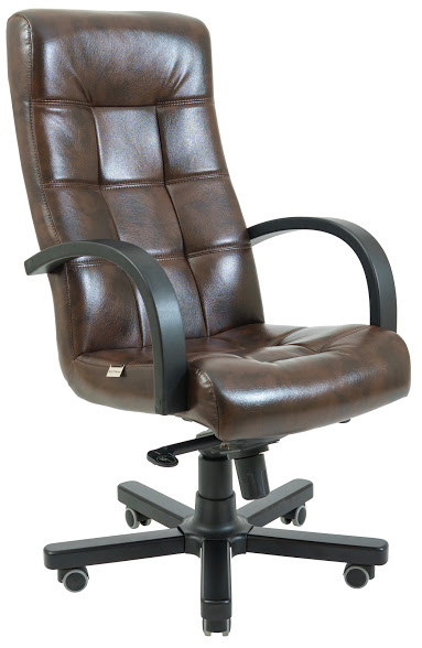 Крісло керівника Вірджинія підлокітники дерево венге механізм Tilt шкірозамінник Титан ДК Браун (Richman ТМ)