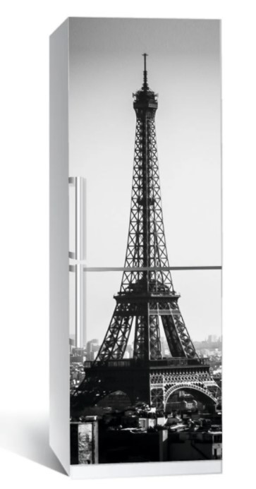 Вінілова наклейка на холодильник Чорно-біла Ейфелева вежа, 60x180 см, декор на шпалери наклейки, фото 1