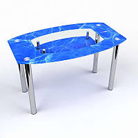 Стол обеденный Бочка с полкой столешница стекло прозрачное фотопечать Acqua 910х610 *Эко мм (БЦ-Стол ТМ)