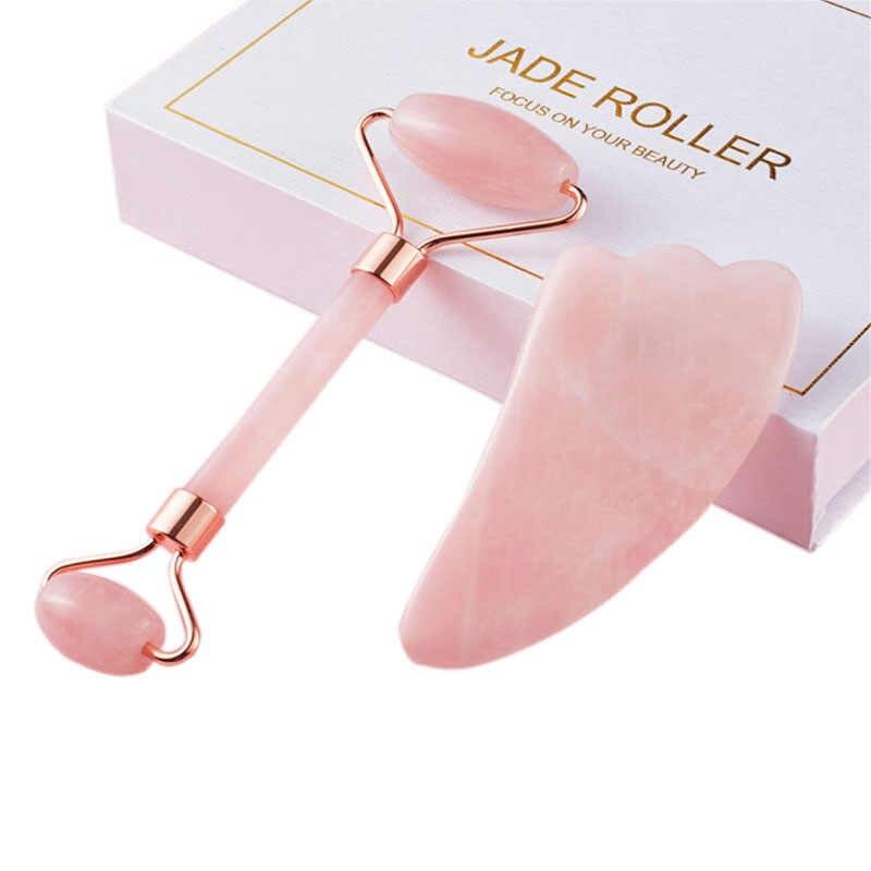 Ролик для особи і скребок гуаша з рожевого кварцу JADE ROLLER
