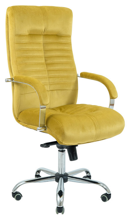 Крісло офісне Оріон хром підлокітники пластина механізм Tilt тканина велюрова Жовта (Richman ТМ)