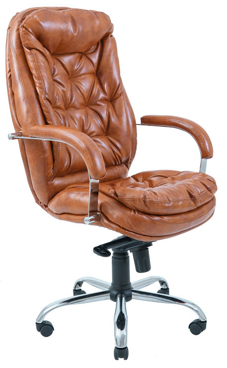 Крісло керівника Венеція хром підлокітники пластина механізм Мультиблок шкірозамінник Мадрас Коньяк (Richman ТМ)
