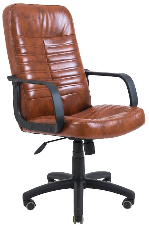 Крісло офісне Вегас підлокітники пластик механізм Tilt шкірозамінник Титан Тютюн (Richman ТМ)