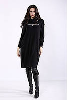 Чорне плаття-мішок трикотажне молодіжне стильне за коліно великого розміру 52.