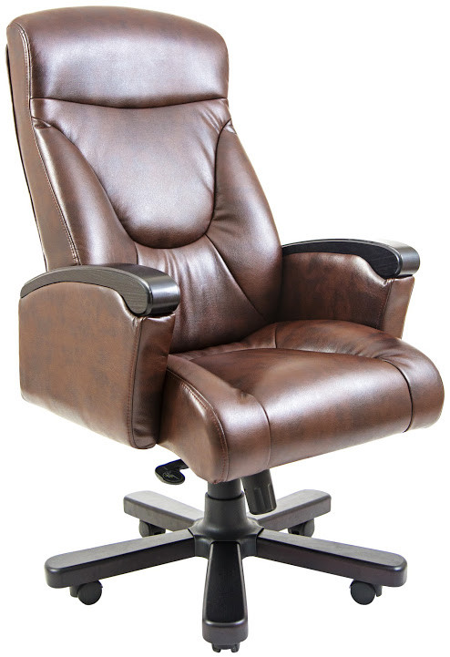 Крісло офісне Бос підлокітники дерево Венге механізм Мультиблок шкірозамінник Титан ДК Браун (Richman ТМ)