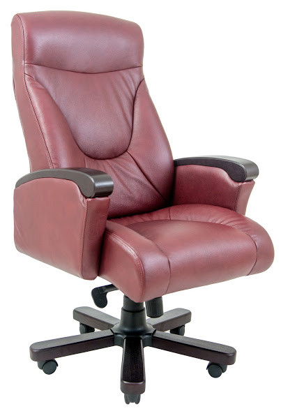 Крісло офісне Бос підлокітники дерево Горіх механізм Мультиблок шкірозамінник Титан Бордо (Richman ТМ)
