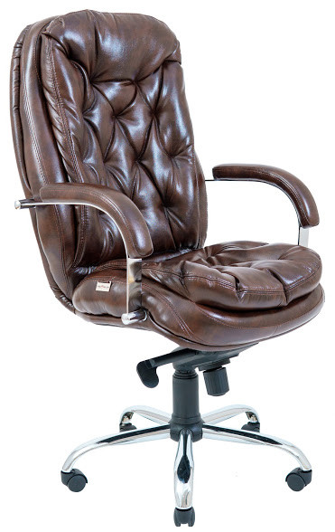 Крісло керівника Венеція хром підлокітники пластина механізм Мультиблок шкірозамінник Титан ДК Браун (Richman ТМ)