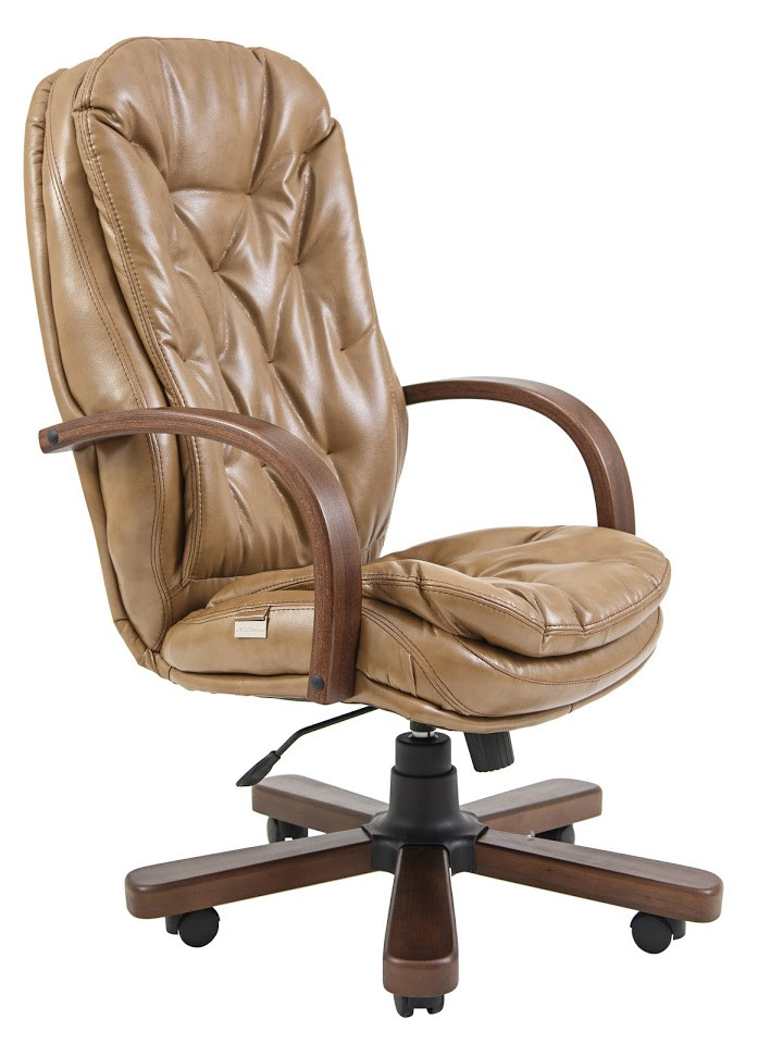 Крісло керівника Венеція підлокітники дерево горіх механізм Мультиблок шкірозамінник Титан Крем (Richman ТМ)