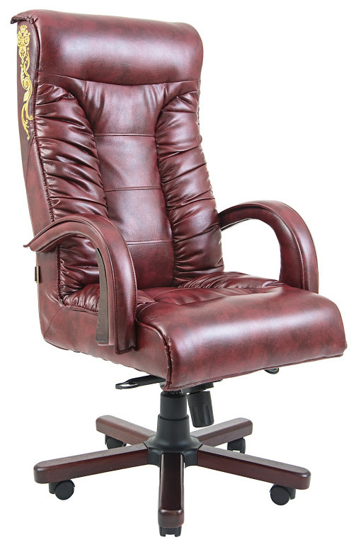 Крісло керівника Онікс підлокітники дерево горіх Tilt шкірозамінник Титан Бордо з вишивкою (Richman ТМ)