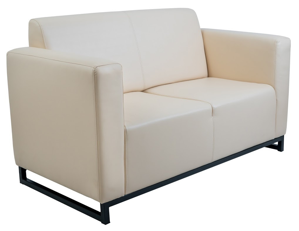 Диван офісний Канзас двомісний на металокаркасі шкірозамінник Кремовий, 150х75х88 см (Richman ТМ)