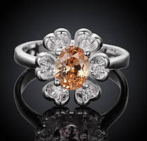 Посеребренное кольцо 925 с цитрином цветок Аиша, 17 р.
