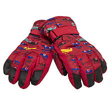 Дитячі лижні рукавички, розмір 14, червоний, плащівка, фліс, синтепон (516987)