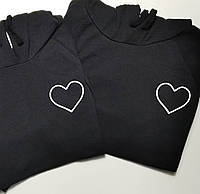 Парные толстовки с капюшоном и кармашком для парня и девушки СЕРДЕЧКО