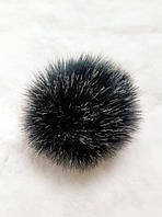 Помпон из мелированого меха песца (эко мех) цвет черный с белыми кончиками 1шт