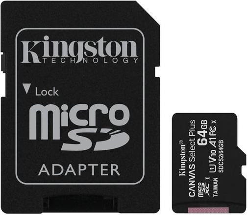 Картка пам'яті KINGSTON MICROSDHC 64 GB CANVAS SELECT+ A1 (W100/R85) + SD Адаптер