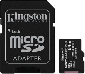 Картка пам'яті KINGSTON MICROSDHC 64 GB CANVAS SELECT+ A1 (W100/R85) + SD Адаптер