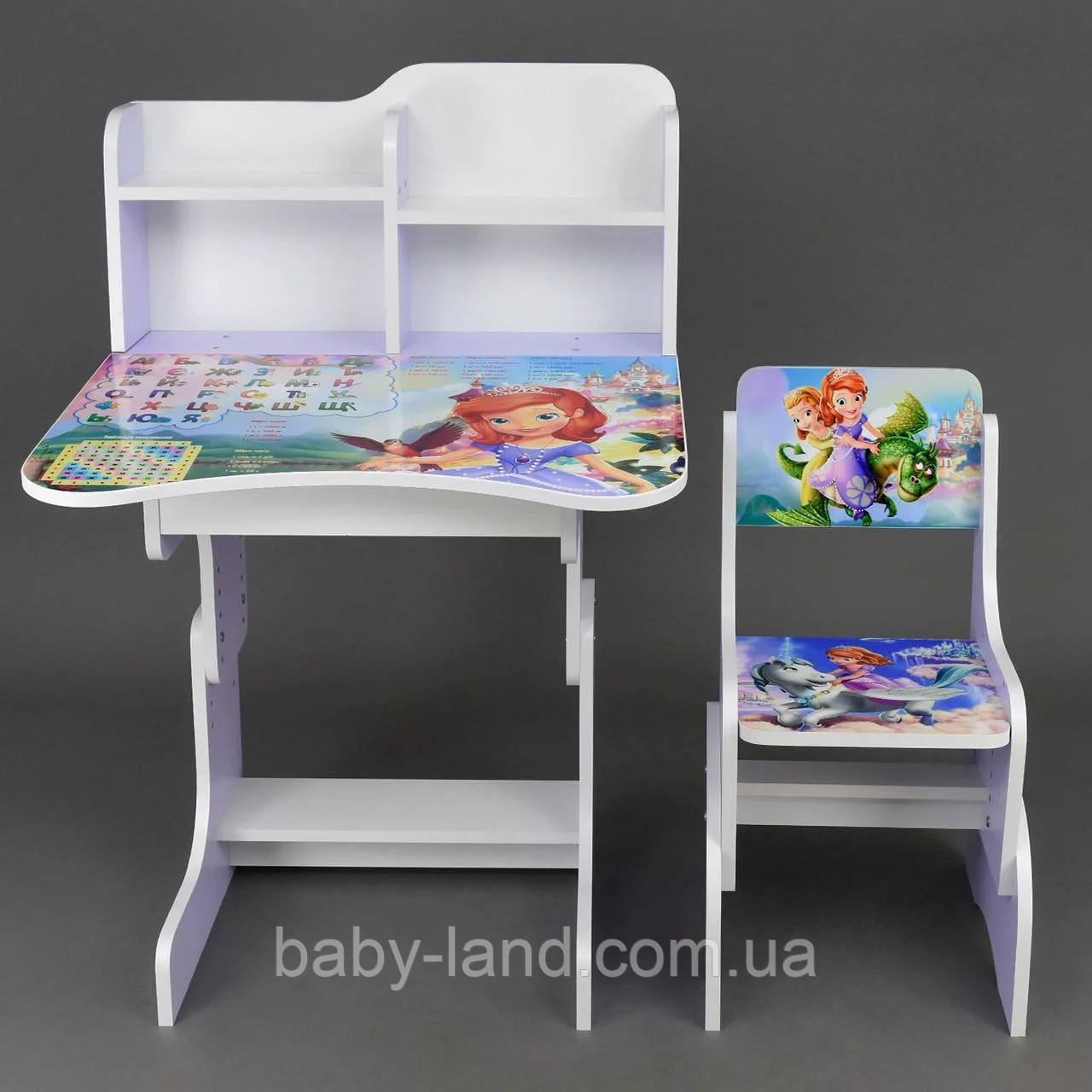 Парта-стіл дитяча шкільна растишка зі стільцем "Принцеса Софія" 011,фіолетова
