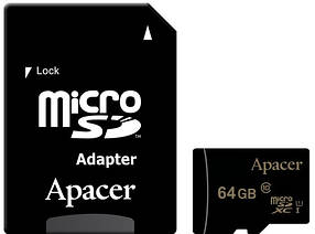 Картка пам'яті APACER MICROSDXC 64 GB UHS-I U1 CLASS 10 (AP64GMCSX10U1-R) + SD Адаптер