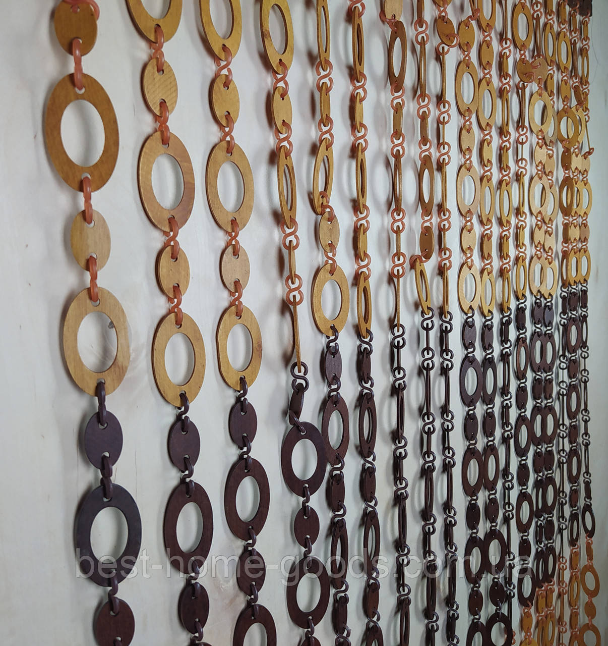 Дерев’яні штори «Овал» 1×2 м | коричнево-темні та рижі овали | декоративна штора на дверний отвір, фото 1