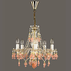 Кришталева люстра 5 рожкова для спальні, зала з рожевим виноградом Rosana-5 рожева