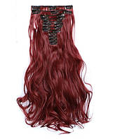 Накладные волосы локоны 12 прядей длинные - 55 см. цвет бургундии