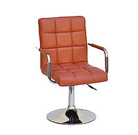 Кресло Augusto ARM CH-Base экокожа коричневый, на хромированной опоре-блине, с регулировкой высоты