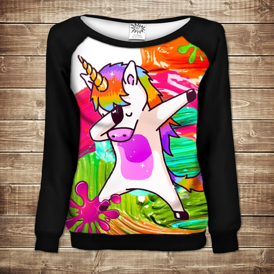 Жіночий світшот - реглан з відкритими плечима з 3D принтом-Unicorn Dab