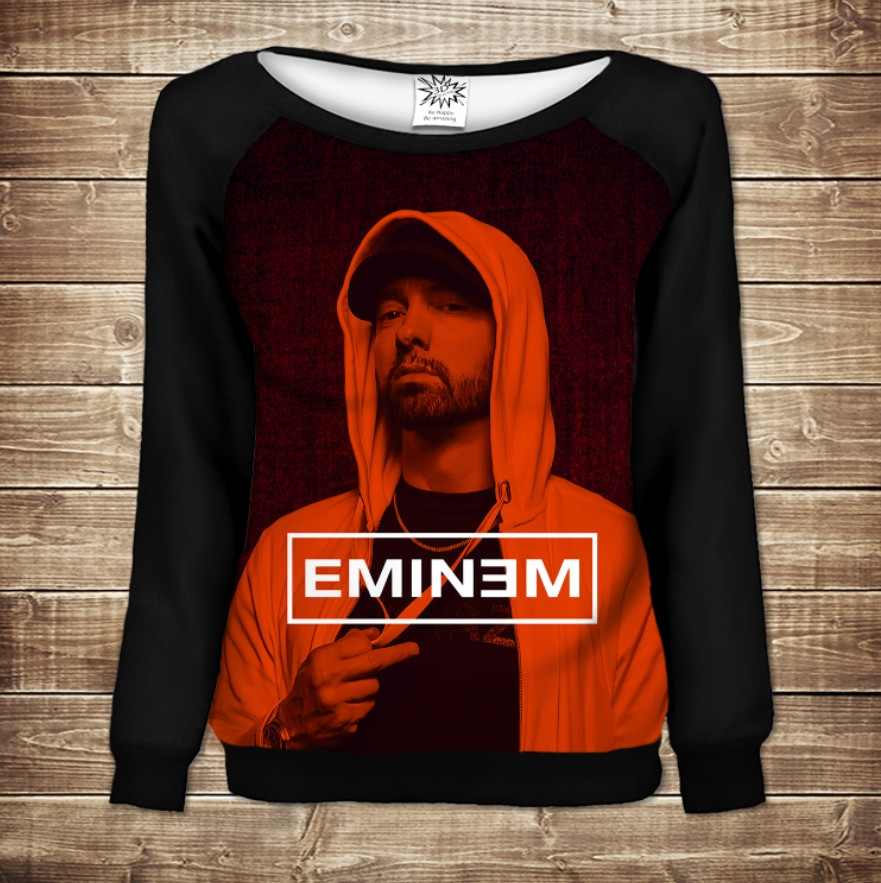 Жіночий світшот - реглан з відкритими плечима з 3D принтом-Eminem Face
