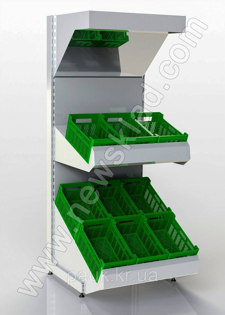 Овощной торговый стеллаж 2100х950 мм, металлический приставной стеллаж с овощными полками под ящики - фото 4 - id-p1266510488