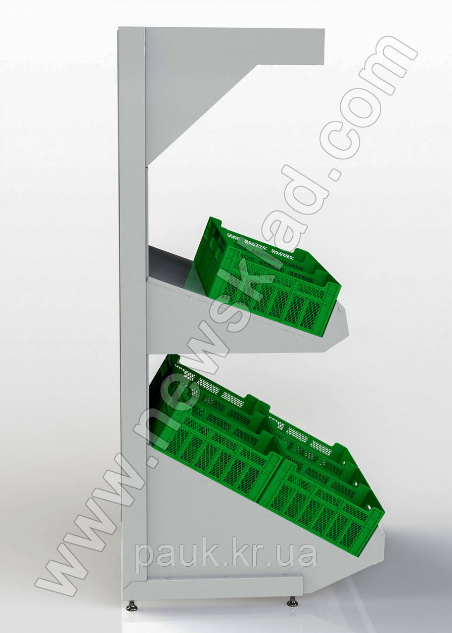 Овощной торговый стеллаж 2100х950 мм, металлический приставной стеллаж с овощными полками под ящики - фото 5 - id-p1266510488