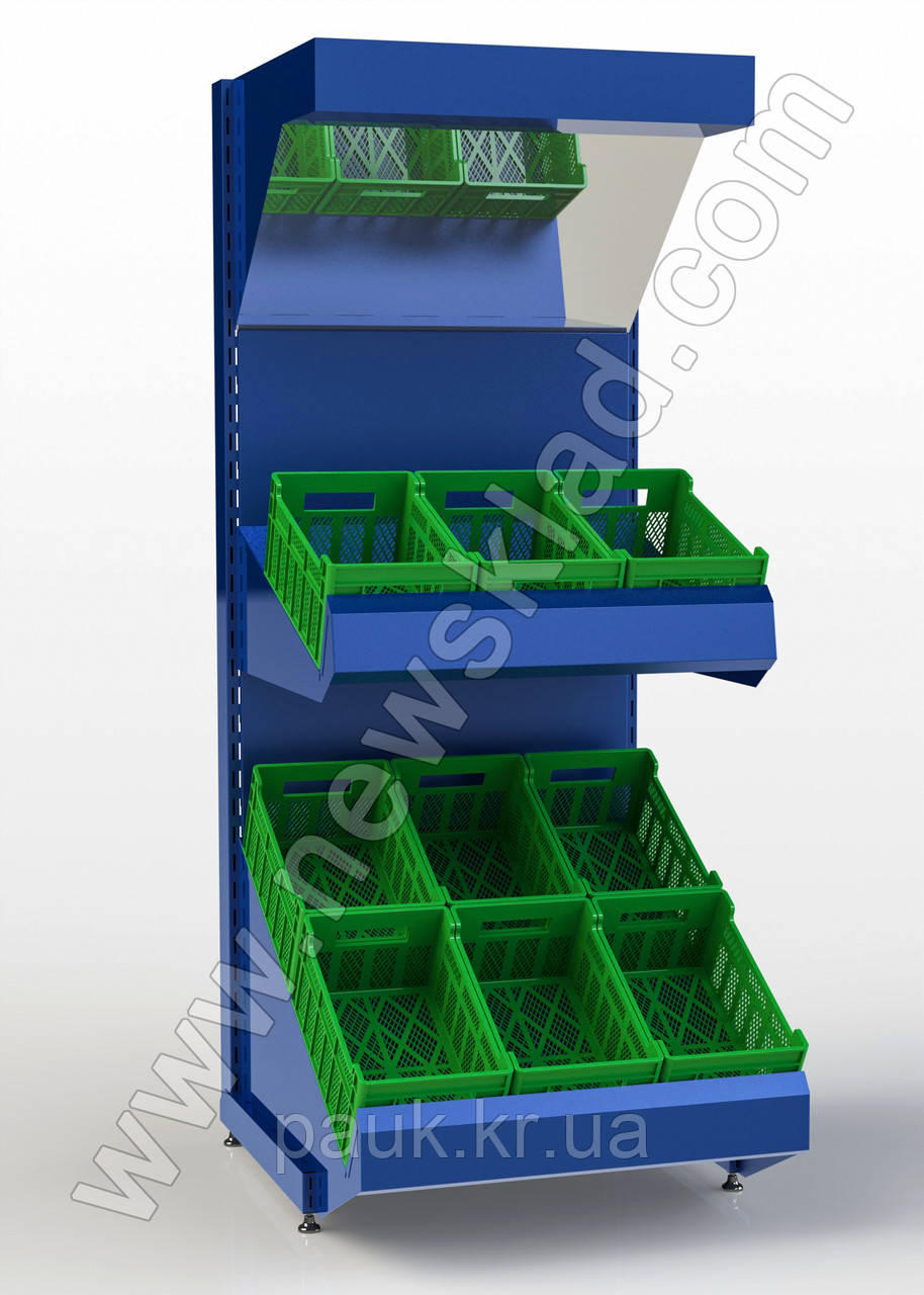 Овощной торговый стеллаж 2100х950 мм, металлический приставной стеллаж с овощными полками под ящики - фото 8 - id-p1266510488