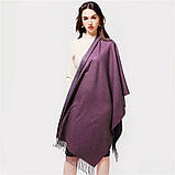 Кашеміровий подвійний довгий жіночий шарф-палантин, двоколірновий: бузковий-фіолетовий, кашемір, фото 3