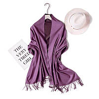 Кашеміровий подвійний довгий жіночий шарф-палантин, двоколірновий: бузковий-фіолетовий, кашемір