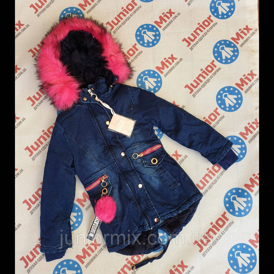 Дитячі джинсові теплі куртки для дівчаток оптом К-К