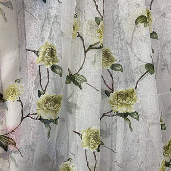 Тюль батист із принтом Жовті квіти на метраж, висота 2.8 м (614-4-T)