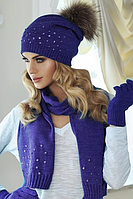 Тепла жіноча в'язана шапочка з хутряним помпоном Tiona Kamea Польща.