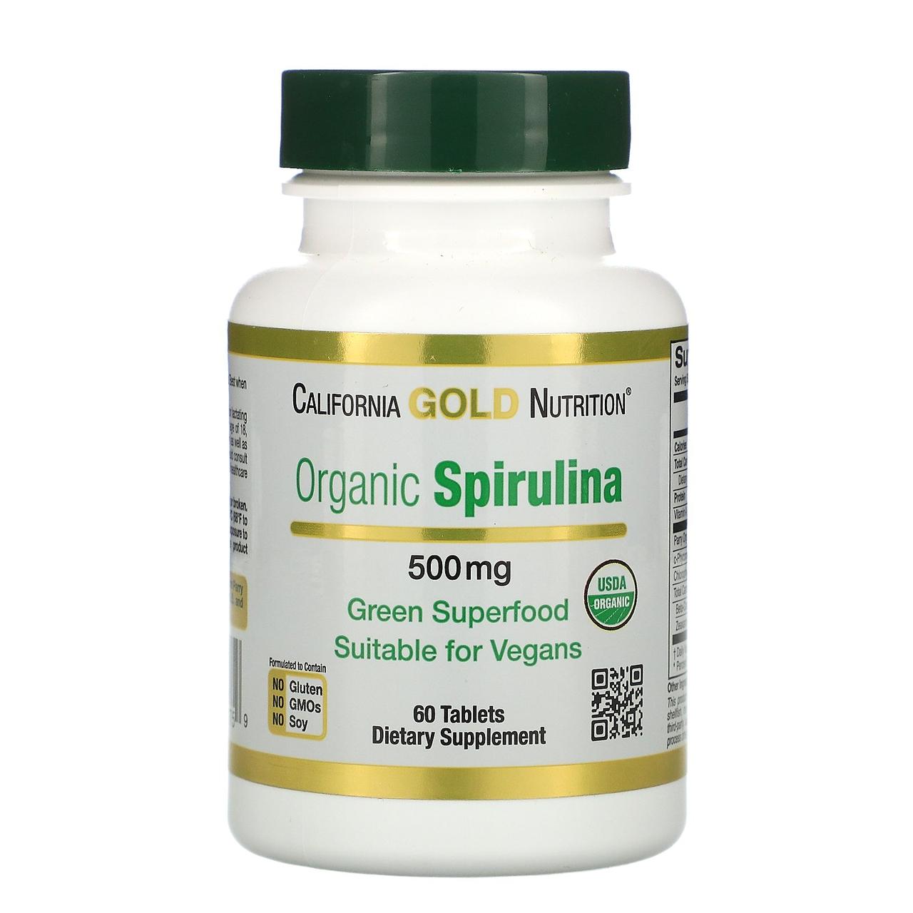 Органічна спіруліна 500 мг, 60 таблеток, California Gold Nutrition