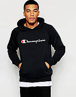 Спортивна кофта Champion HOODIE Толстовка чоловіча з капюшном Кенгуру чорне з логотипом Чемпіон Худі Чампіон