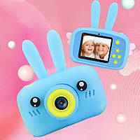 Противоударный Детская цифровой фотоаппарат камера Kids Funny зайчик с играми Голубой