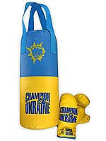 Боксерський набір Champion of Ukraine L-UA великий дитячий для хлопчика груша рукавички для дітей синьо-жовтий