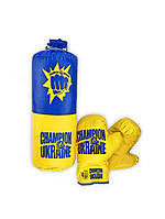 Боксерський набір Champion of Ukraine S-UA маленький дитячий для хлопчика груша рукавички для дітей синьо-жовтий