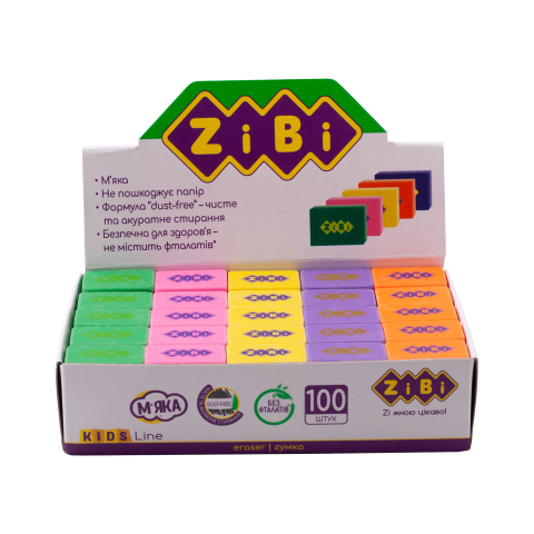 Гумка ZB.5420 COLOR прямокутна 26х18х8mm, KIDS Line (100/3000), фото 1