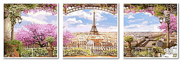 Картина за номерами 50х150 см Триптих Babylon Весенний Париж (VPT-006)