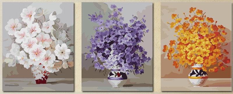 Картина за номерами 50х150 см Триптих Babylon Нежные цветы (MS-14030)
