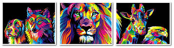 Картина за номерами 40х150 см Триптих Babylon Райдужний лев (VPT-022)