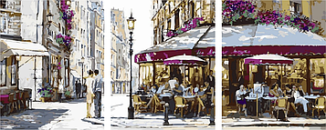 Картина за номерами 50х150 см Триптих Babylon Паризьке кафе Художник Річард Макнейл (VPT-028)