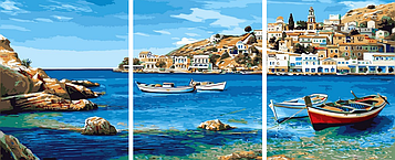 Картина за номерами 50х150 см Триптих Babylon Середземноморський затока Художник Адріано Галассі (VPT-033)