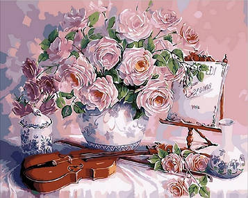 Картина за номерами 40х50 см Mariposa Скрипка і рожевий букет Художник Trisha Hardwick (Q 1535)