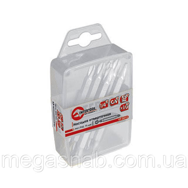 Насадка для викрутки Intertool PH1/PH2*75мм 1/4 "CrV 10шт VT-0015, фото 1