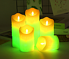 Світлодіодна електронна свічка RGB 75х100 мм, з пультом 3хААА, парафін, фото 8
